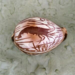 Hand Carved Cowrie Shell with Spiny Lobster
